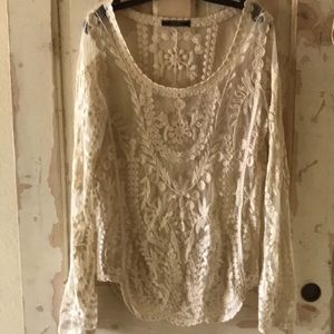 Long sleeve cream net top